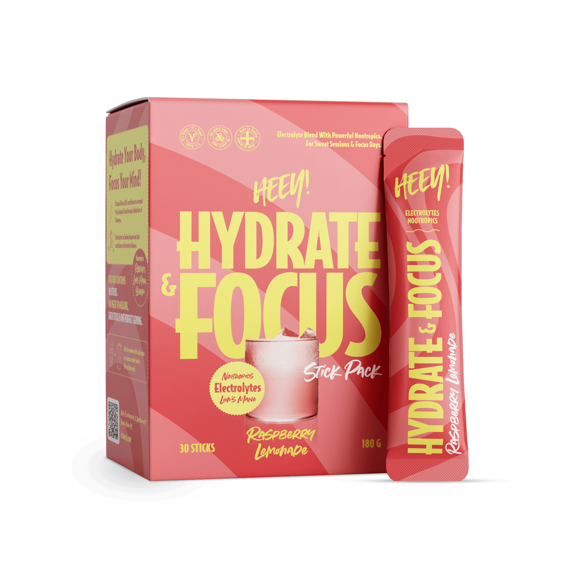 Heey! Hydrate & Focus Electrolytes Raspberry Lemonade 30 stk