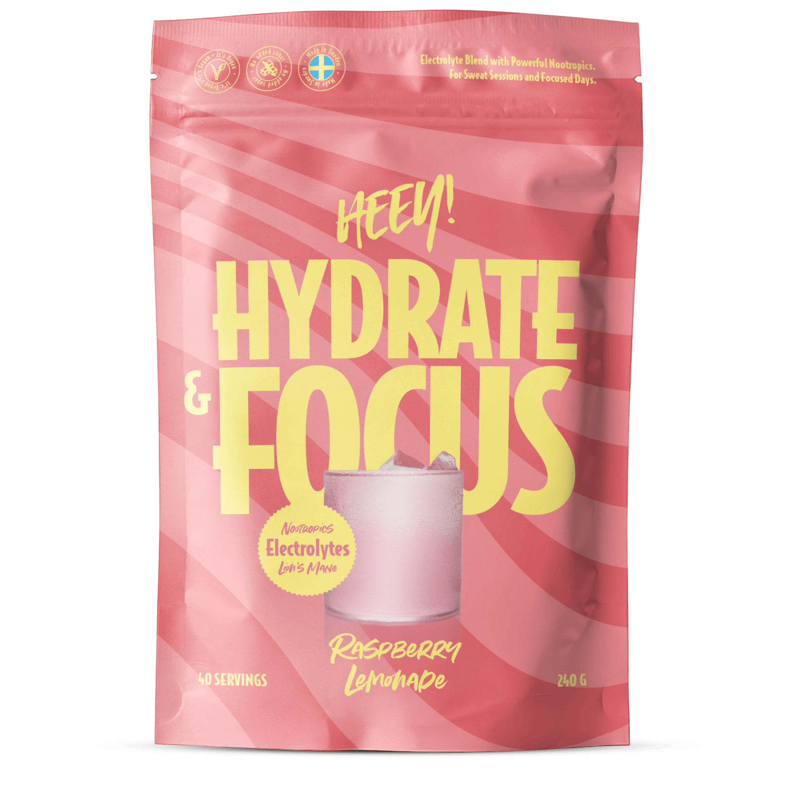 Heey! Hydrate & Focus Electrolytes Raspberry Lemonade 240 g