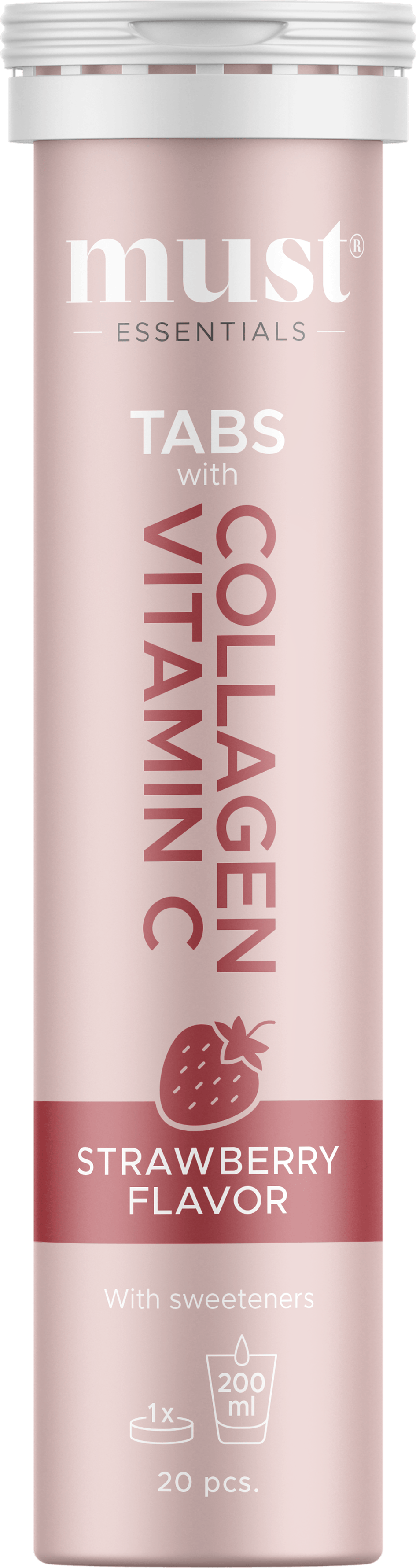 MUST Essentials Collagen & Vitamin C Tabs Strawberry 20 stk