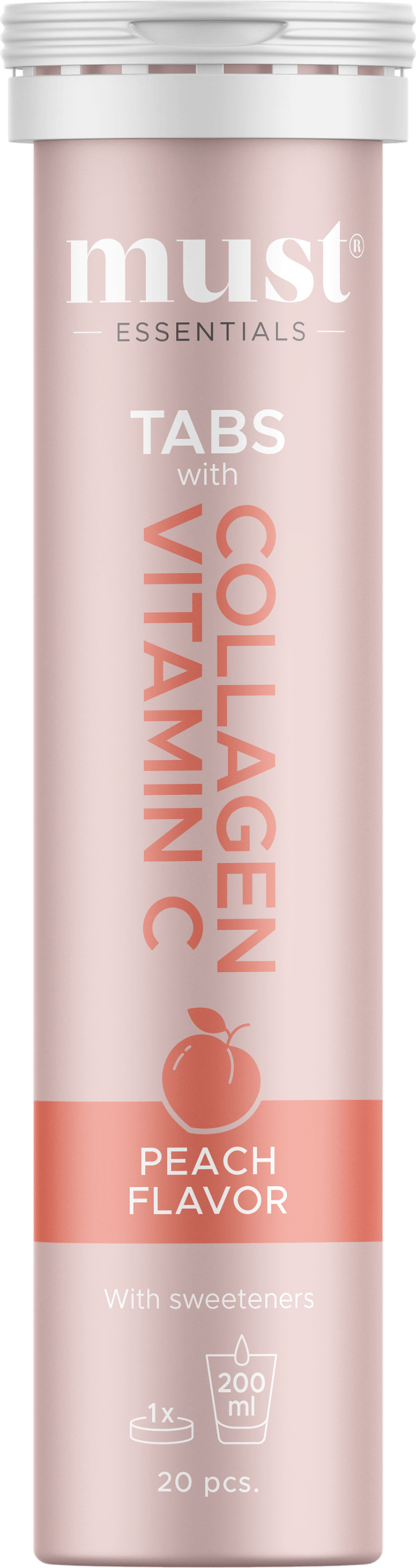 MUST Essentials Collagen & Vitamin C Tabs Peach 20 stk