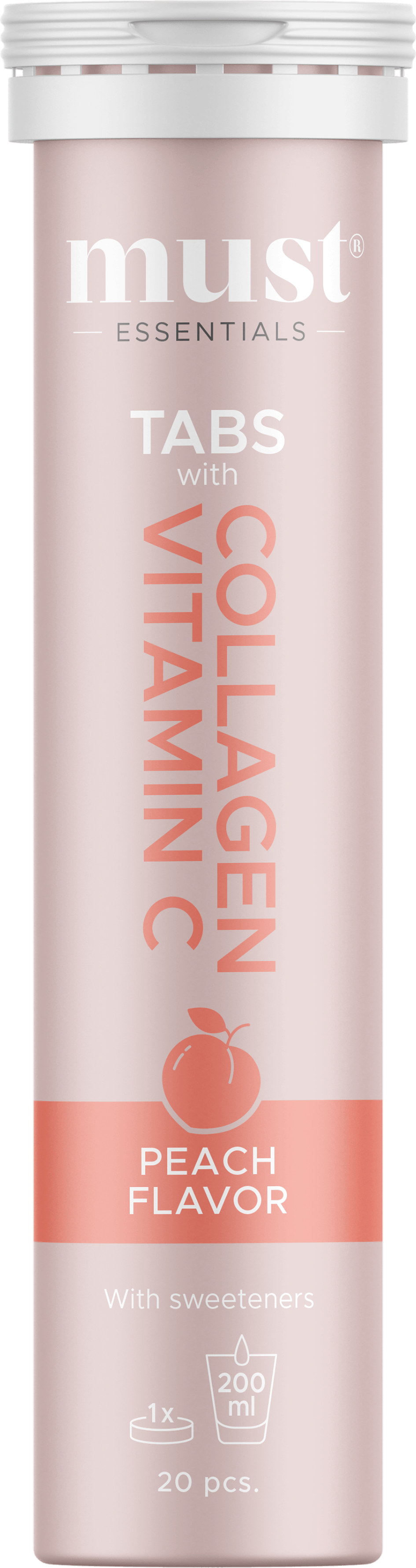 MUST Essentials Collagen & Vitamin C Tabs Peach 20 stk