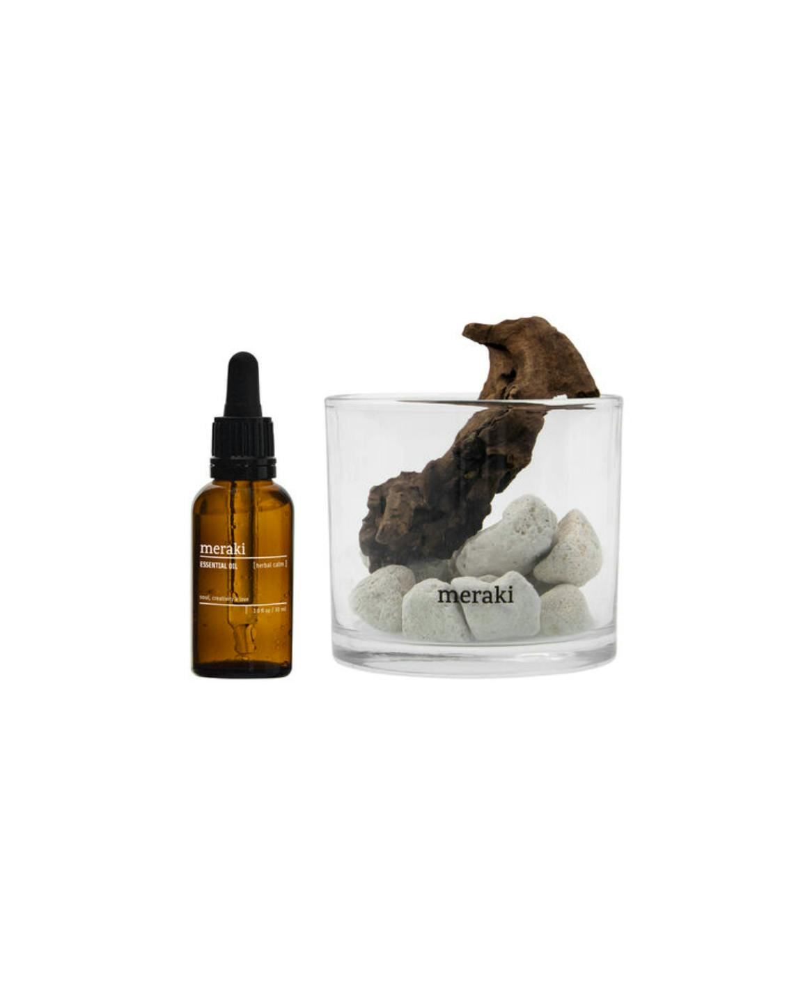 Meraki Lavastone & Wood Diffuser Herbal Calm White 30 ml + 1 st