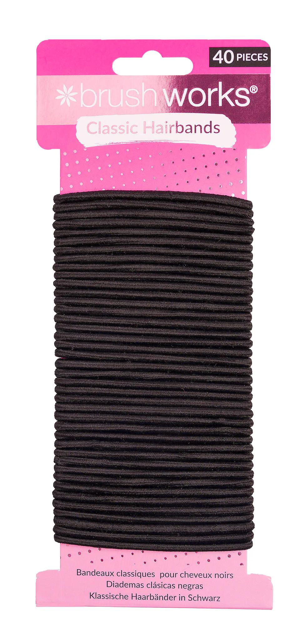 brushworks Classic Black Hairbands 40 pcs