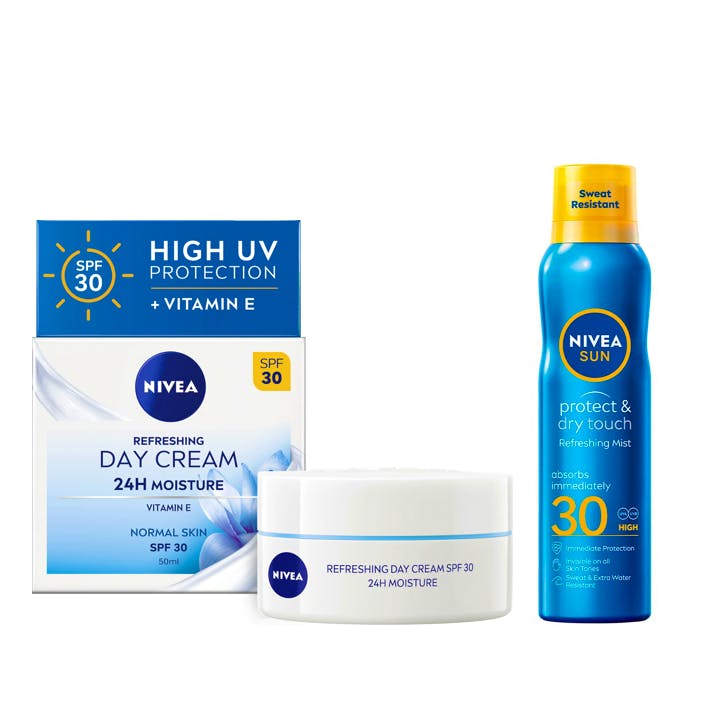 NIVEA Refreshing Day Cream SPF30 + Protect & Dry Touch Sun Mist SPF30 50 ml + 200 ml