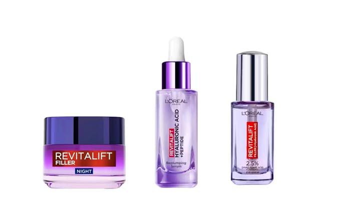 L'Oréal Paris Revitalift Filler Night Cream, Hyaluronic Acid Serum & Eye Serum 50 ml + 30 ml + 20 ml