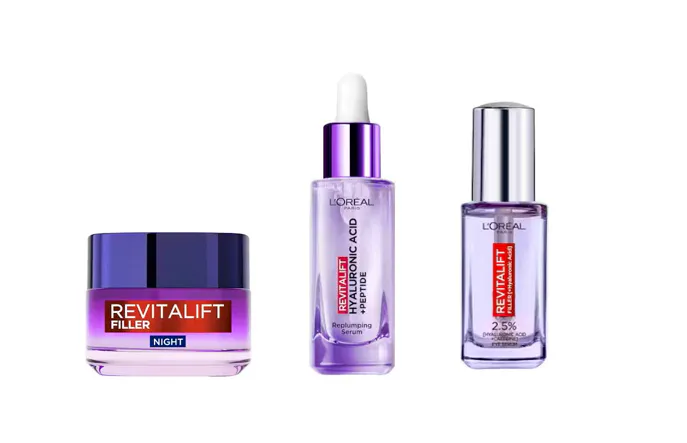 L'Oréal Paris Revitalift Filler Night Cream, Hyaluronic Acid Serum & Eye Serum 50 ml + 30 ml + 20 ml