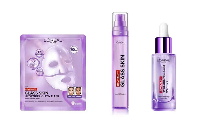 L'Oréal Paris Revitalift Filler Glass Skin Mask, Glass Skin Cream & 1,5% Hyaluronic Acid Serum 1 pcs + 50 ml + 30 ml