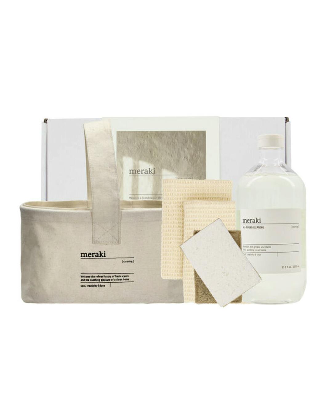 Meraki Gift Box w. Basket, Dish Cloth, Sponge & All-round Cleaning, 1000 ml + 3 st