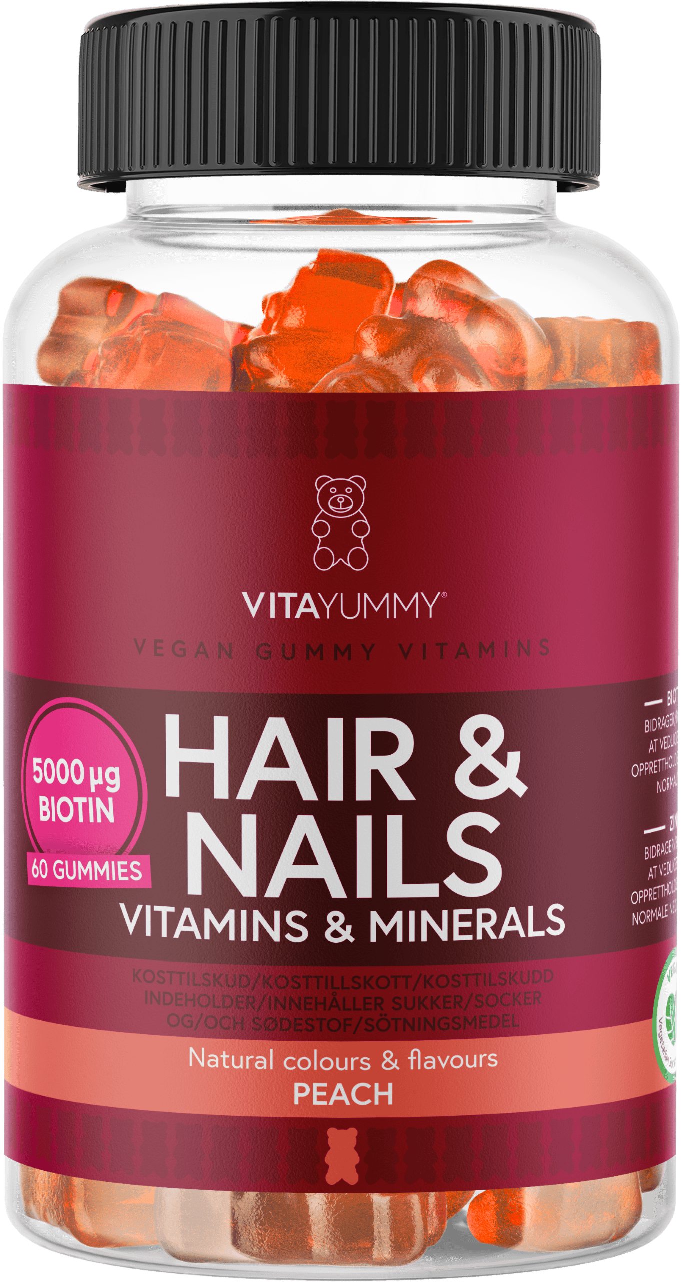 VitaYummy Hair & Nails Vitamins & Minerals Peach 60 stk