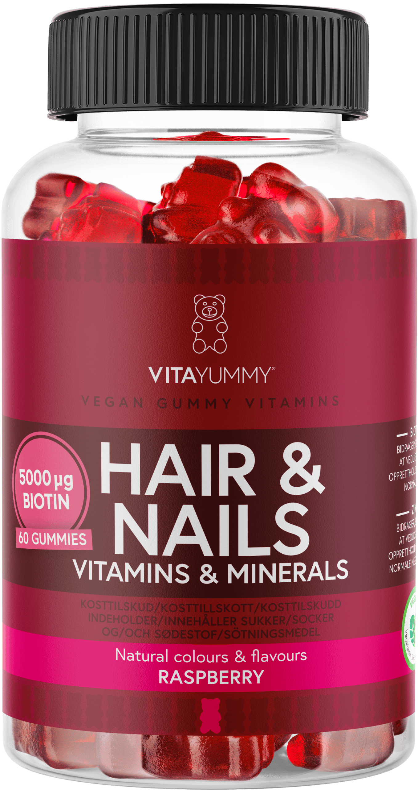 VitaYummy Hair & Nails Vitamins & Minerals Raspberry 60 stk