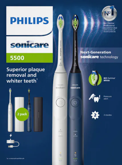 Philips Sonicare 5500 Rechargeable Toothbrushes 2 pcs