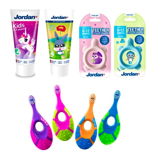 Jordan Step 1 Toothbrush + Teether + Toothpaste 1 pcs + 1 pcs + 50 ml