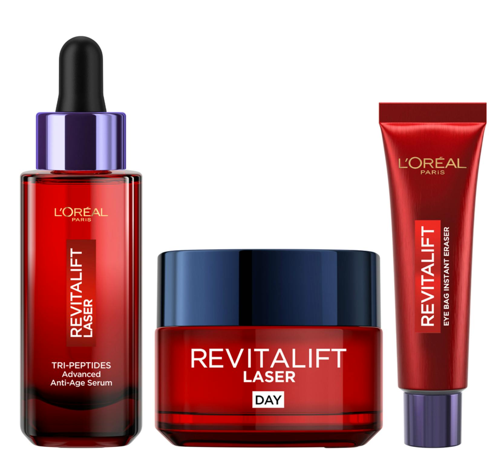L'Oréal Paris Revitalift Laser Day Cream, Eyebag Eraser & Tri-Peptides Advanced Anti-Age Serum 50 ml + 15 ml + 30 ml