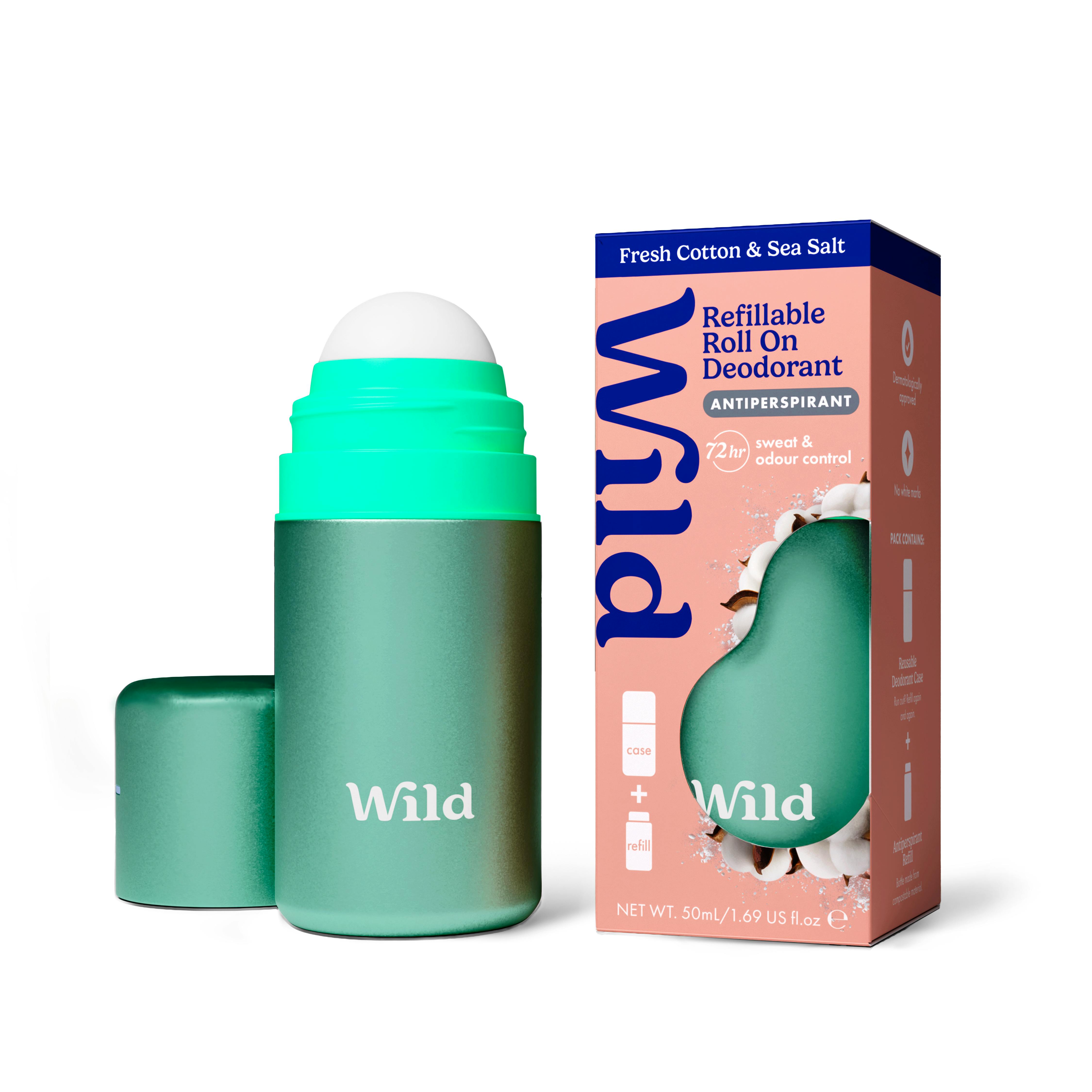 Wild Antiper Roll On Aqua Case Fresh Cotton Sea Salt 50 ml