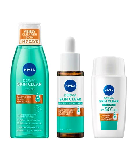 NIVEA Derma Skin Clear Toner + Serum + SPF50+ 200 ml + 30 ml + 50 ml