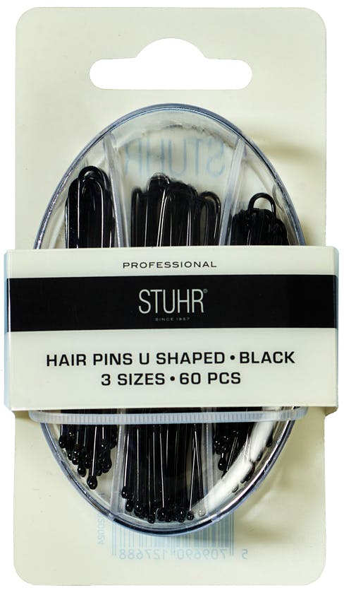 Stuhr Hair Pins U Shaped Black 3 Sizes 60 st