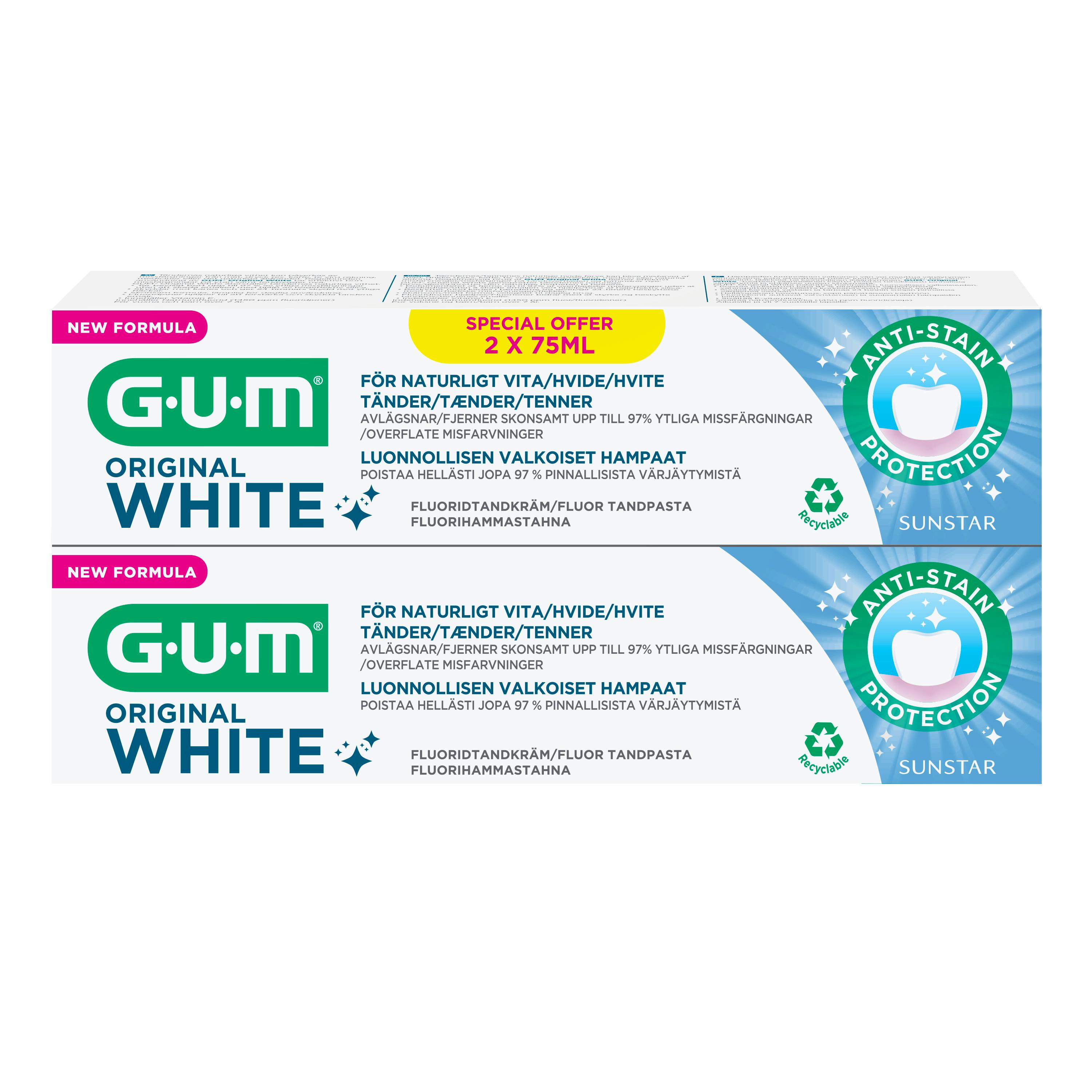 GUM Original White Fluorid Toothpaste 75 ml + 75 ml