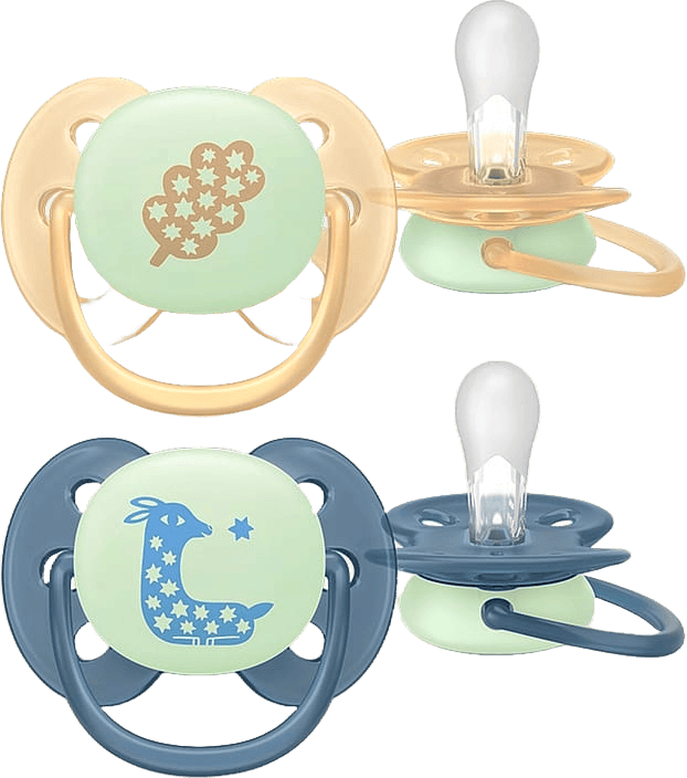 Philips Avent Pacifier Ultra Soft Nighttime 6-18 M Grey/Yellow 2 stk