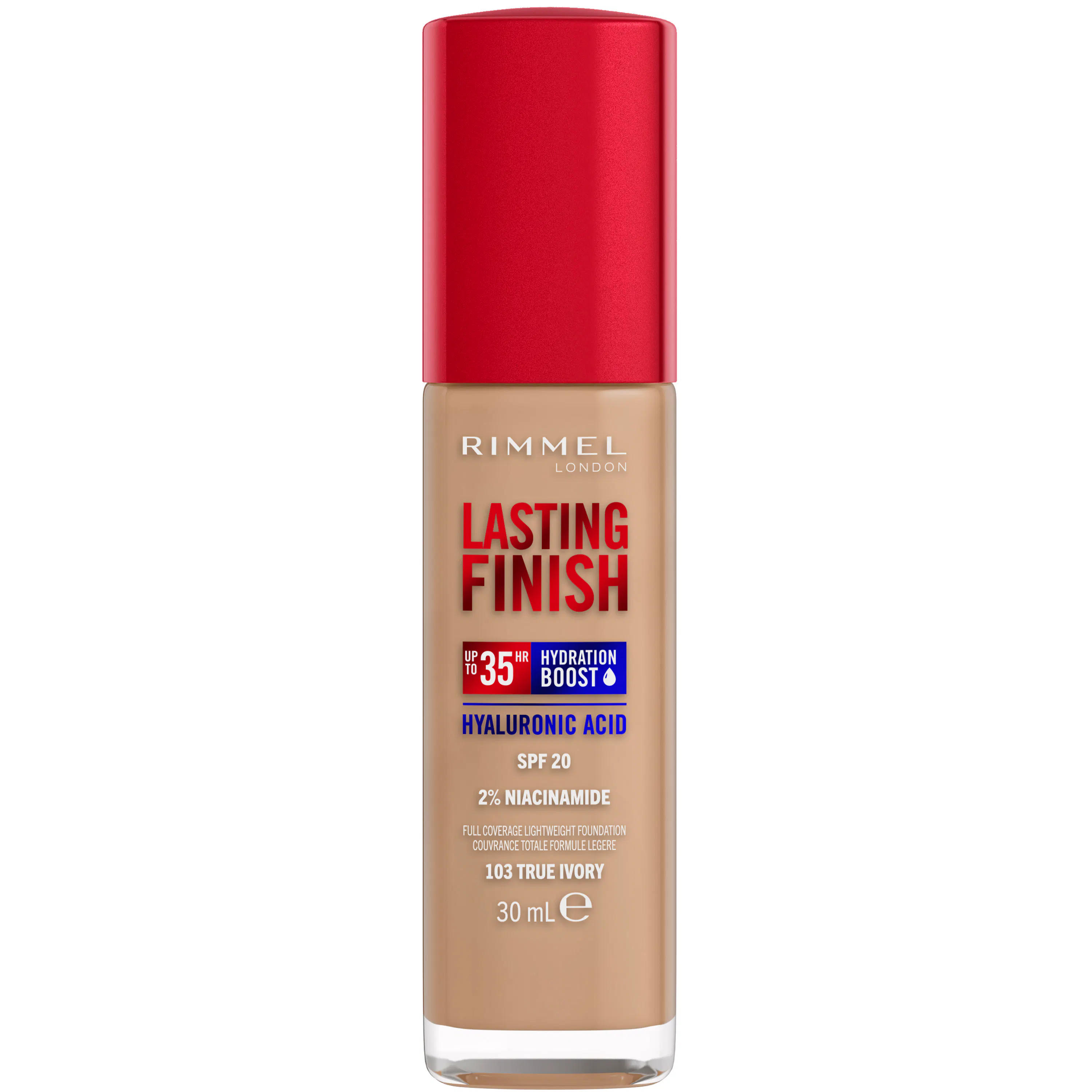 Rimmel Lasting Finish 35H Hydration Boozt Foundation SPF20 103 True Ivory 30 ml