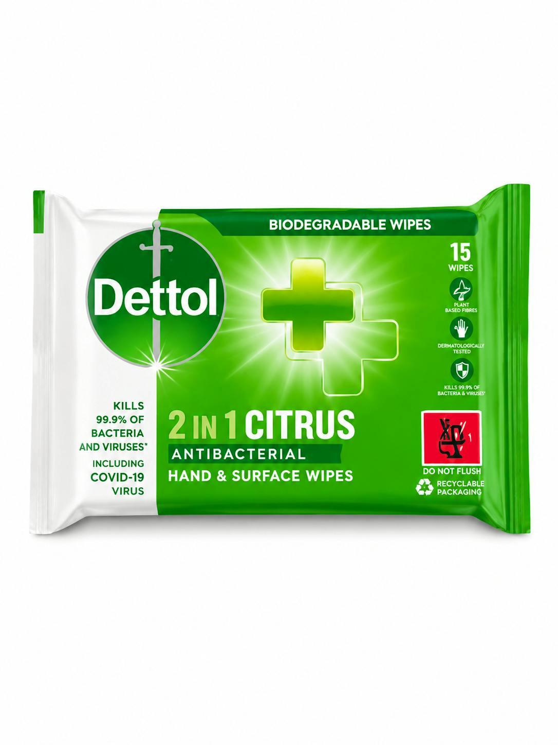 Dettol 2In1 Anti-Bacterial Wipes 15 stk
