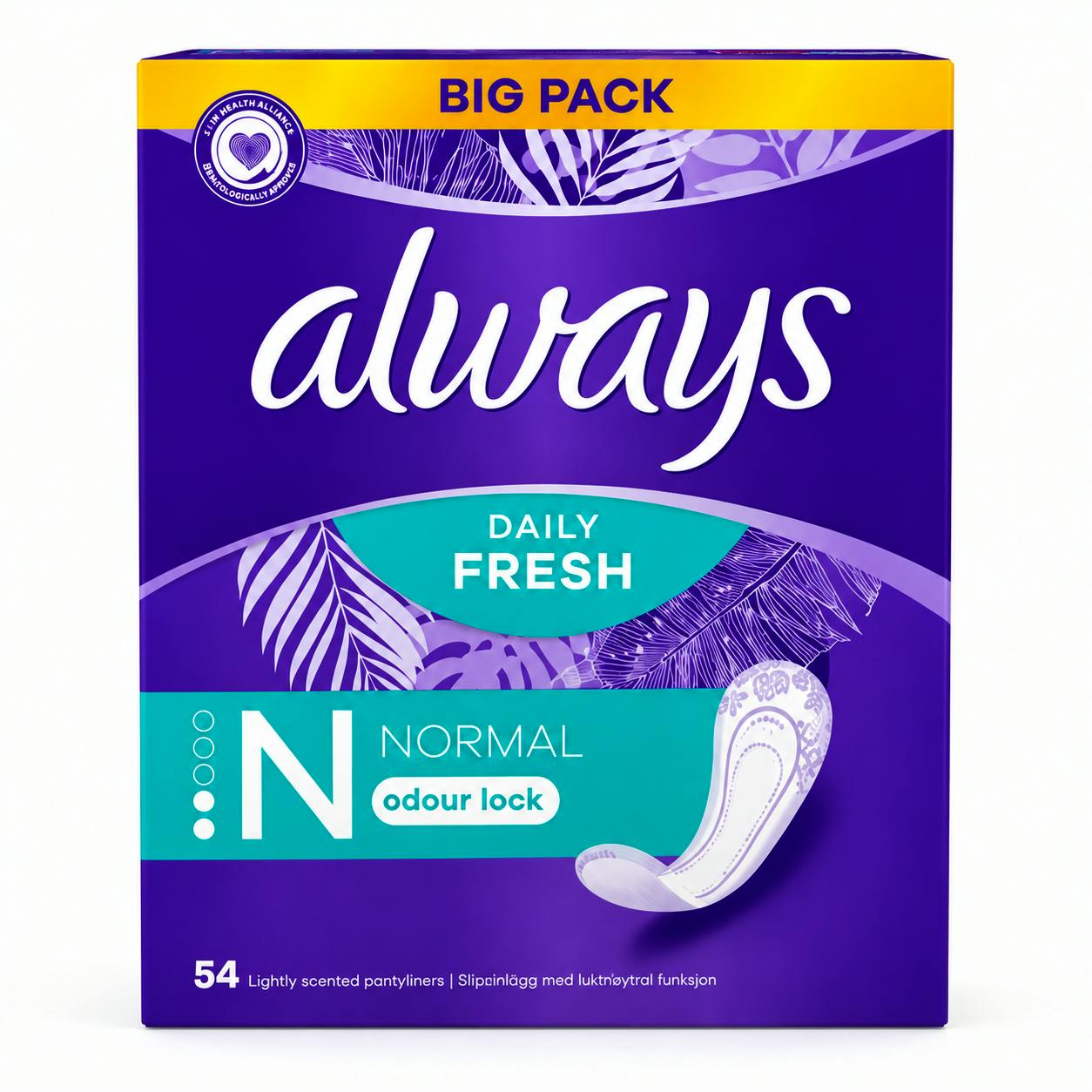 Always Dailies Liners Normal Unscented 54 kpl