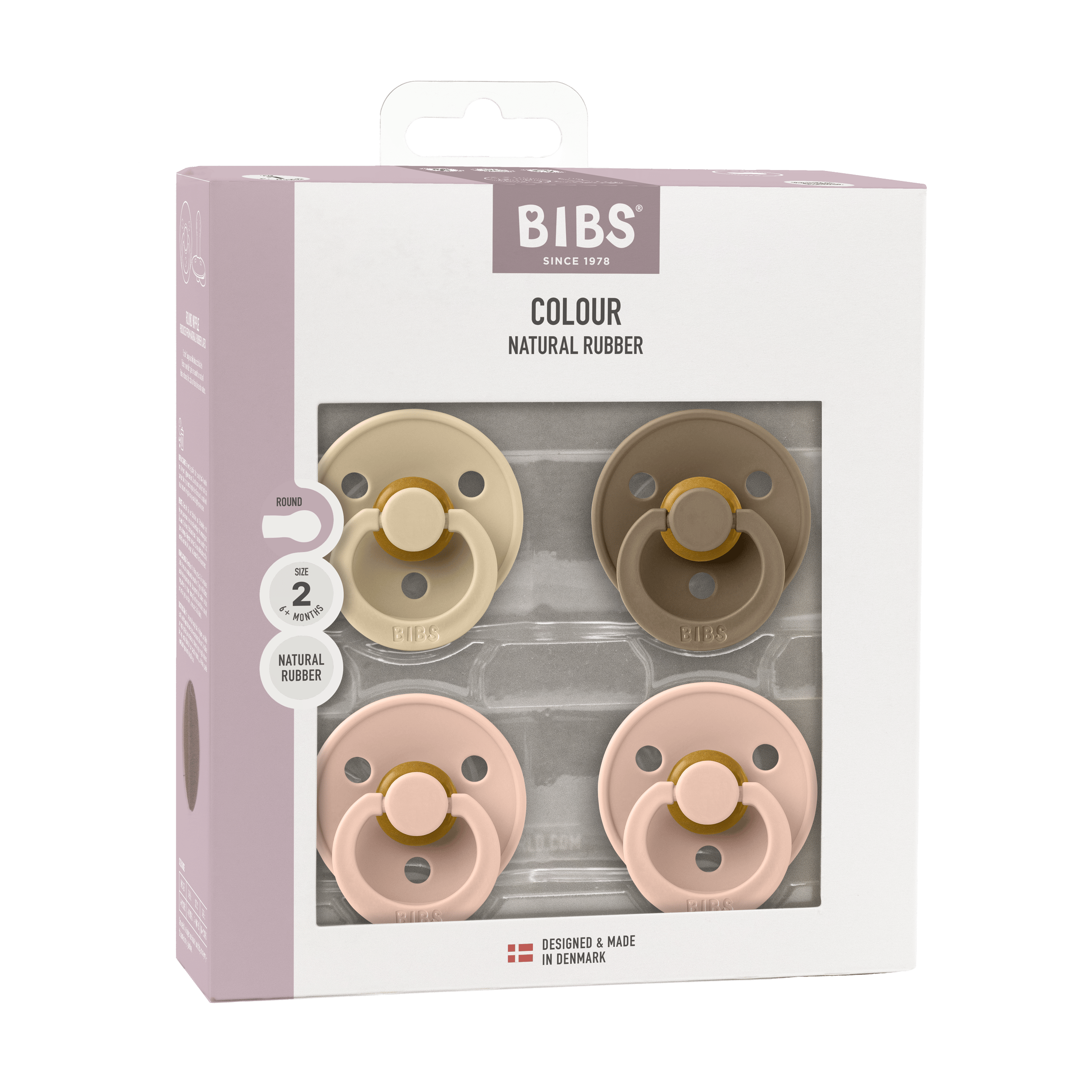 BIBS Pacifier Colour Latex Size 2 Baby Blush Bundle 4 stk