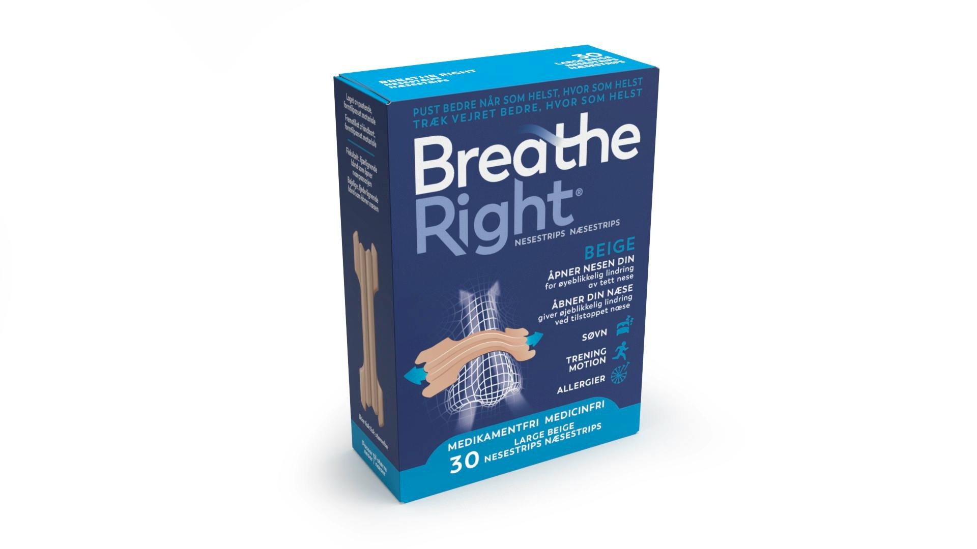 Breathe Right Nasal Strips Tan L 30 stk