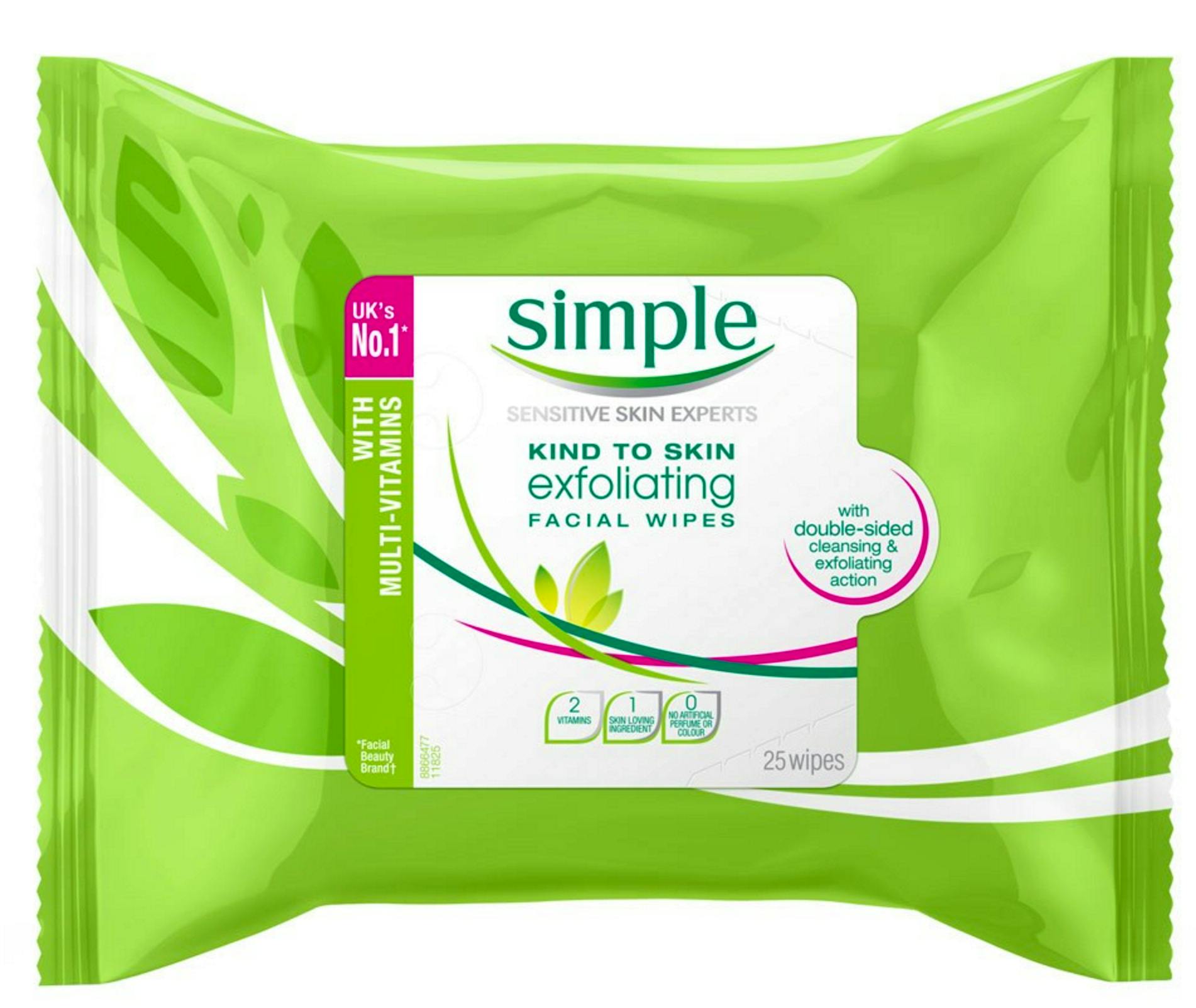 Simple Exfoliating Facial Wipes 25 stk 44.95 kr + Fri Frakt og Ingen Toll