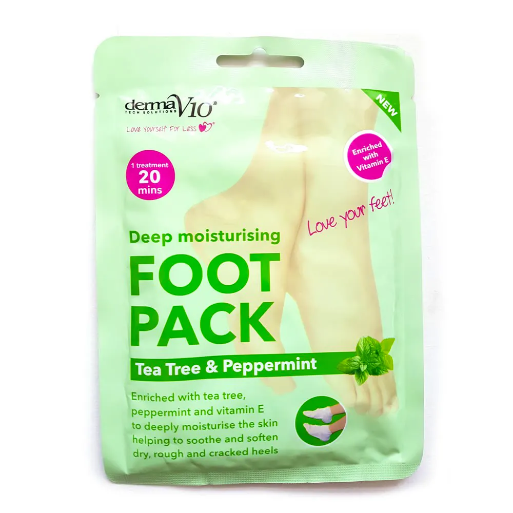DermaV10 Deep Moisturising Foot Pack Tea Tree & Peppermint 1 pair