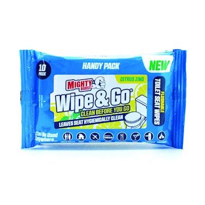 Mighty Burst Wipe &amp; Go Toilet Seat Wipes 3 x 10 stk