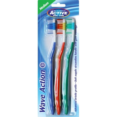 Active Oral Care Wave Action Toothbrushes Medium 3 st