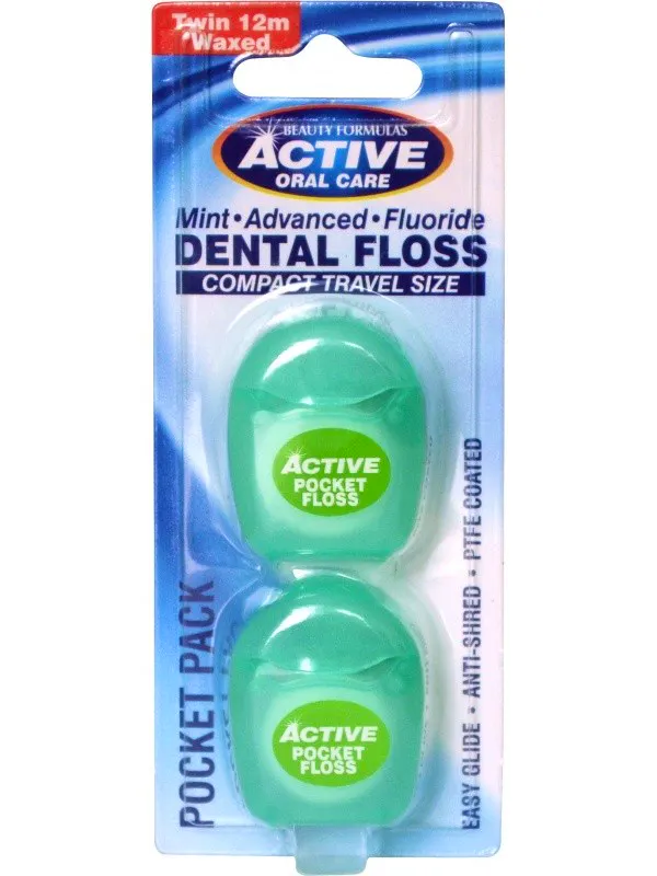 Active Oral Care Pocket Pack Mint Fluoride Dental Floss 2 x 12 m