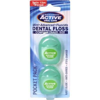 Active Oral Care Pocket Pack Mint Fluoride Dental Floss 2 x 12 m