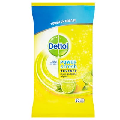 Dettol Power &amp; Fresh Multi-Purpose Wipes Citrus Zest 80 stk