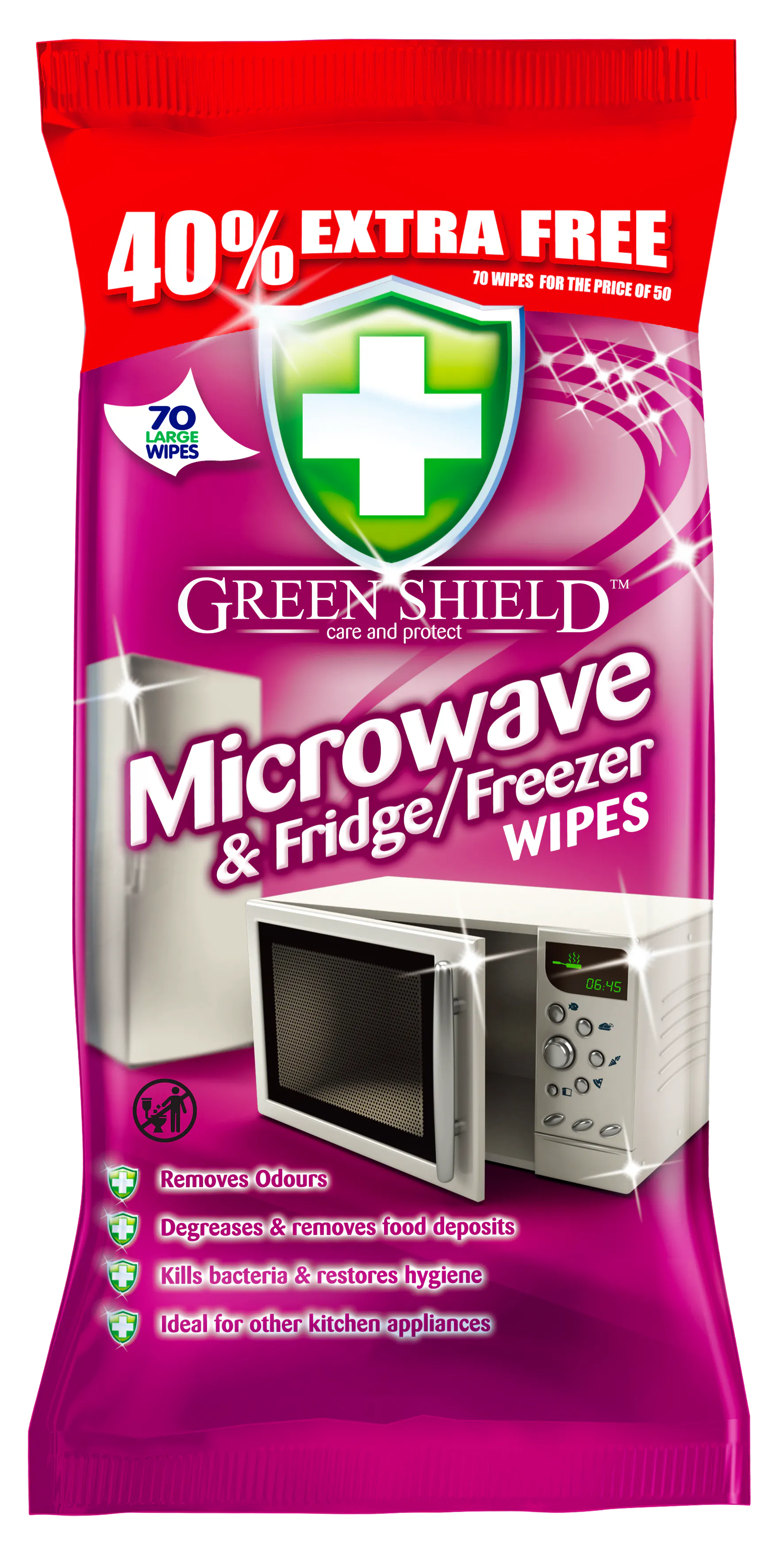 Green Shield Microwave & Fridge & Freezer Wipes 70 pcs