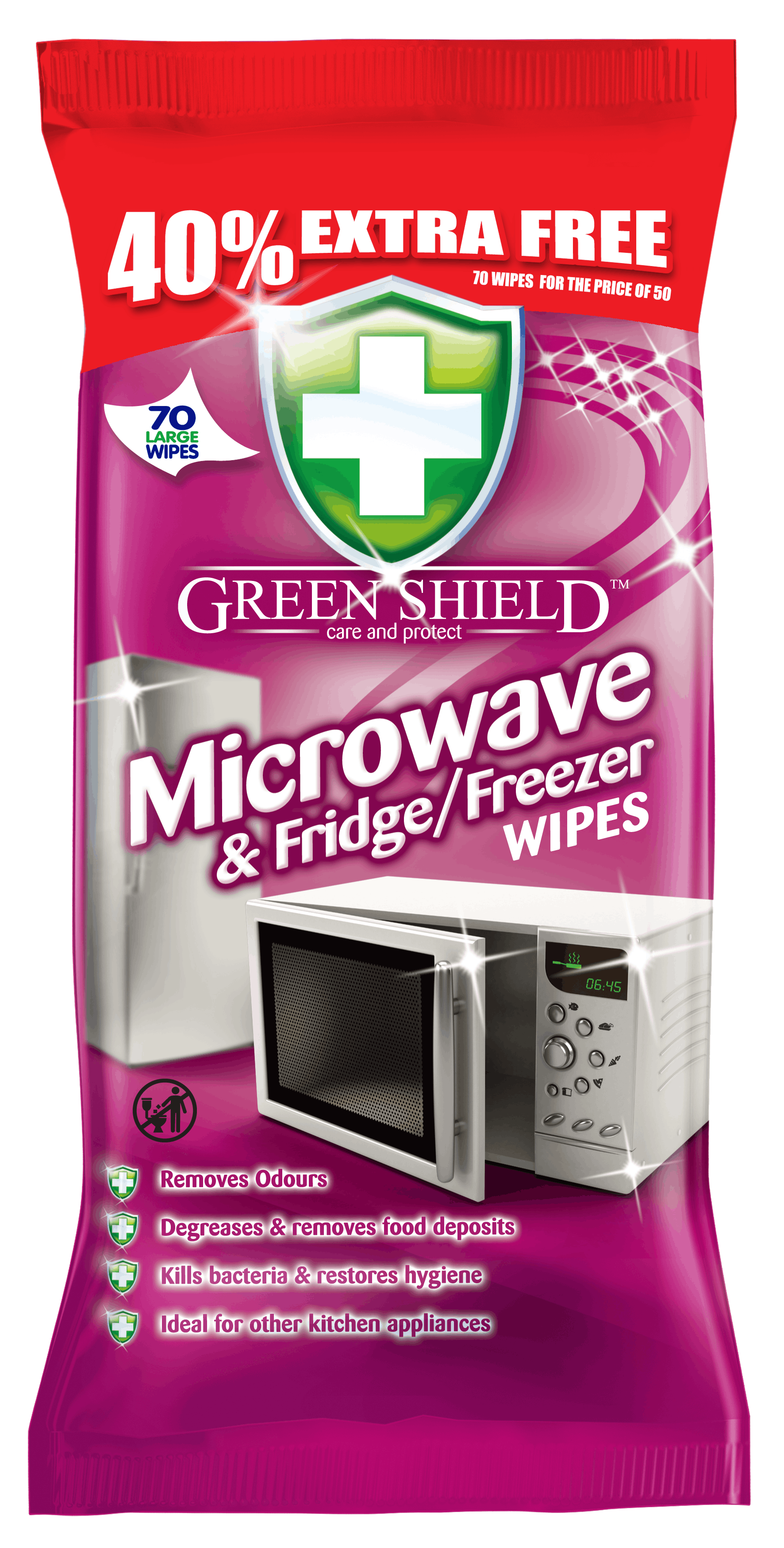 Green Shield Microwave & Fridge & Freezer Wipes 70 st