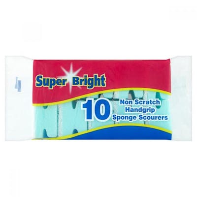 Super Bright Non Scratch Handgrip Sponge Scourers 10 stk