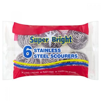 Super Bright Stainless Steel Scourers 6 kpl