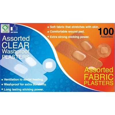 A&E Assorted Washproof & Fabric Plasters 100 stk