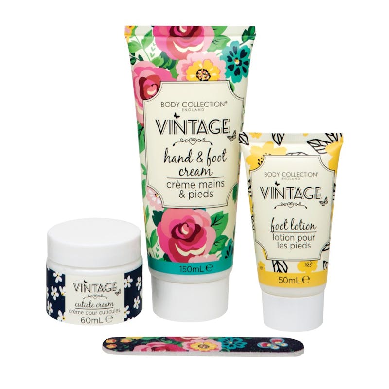 Body Collection Vintage Hand &amp; Foot Treats Pamper Set 150 ml + 60 ml + 50 ml + 1 st