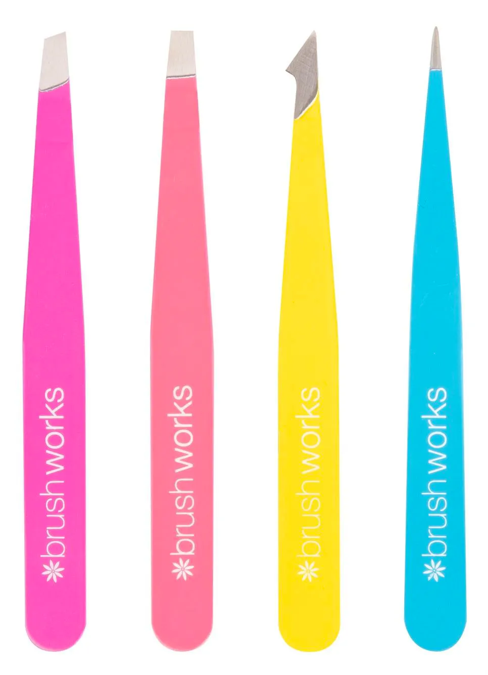 brushworks Combination Tweezer Set Neon 4 pcs