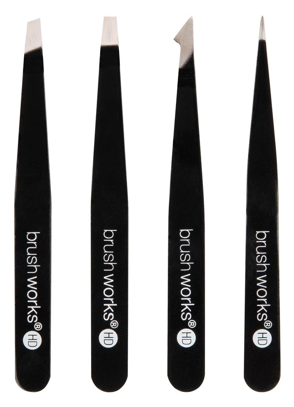 brushworks Combination Tweezer Set Black 4 stk