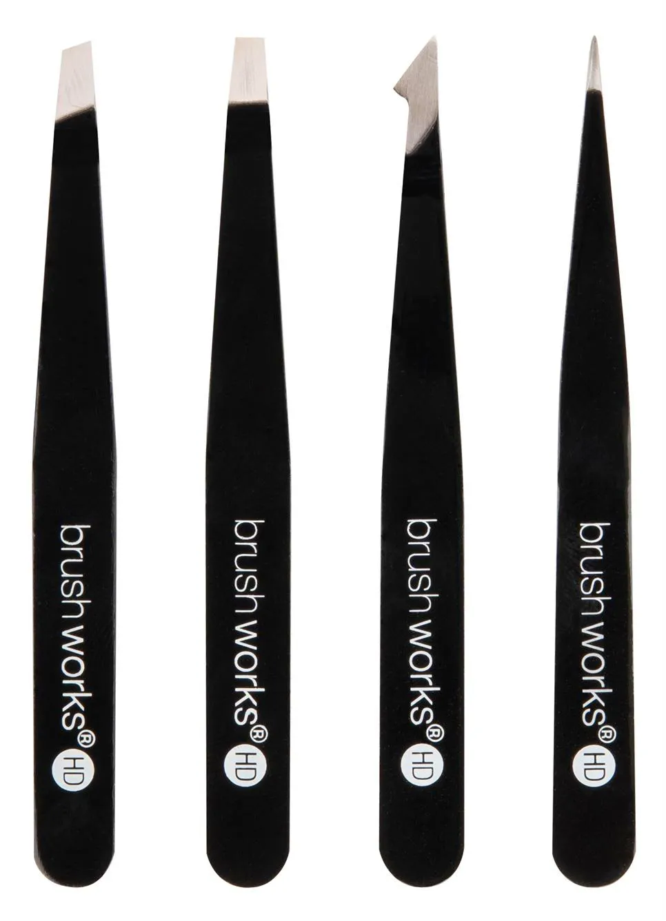 brushworks Combination Tweezer Set Black 4 pcs