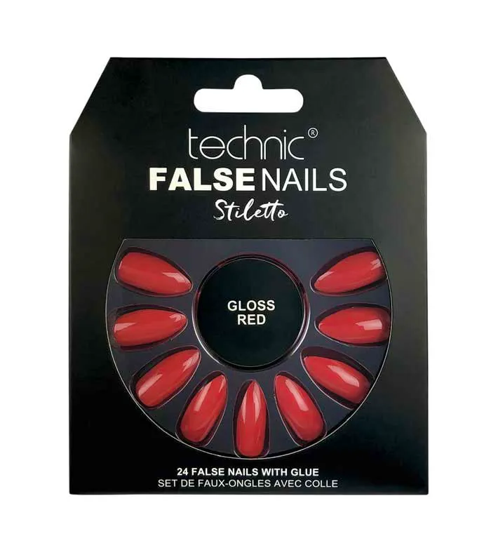 Technic False Nails Stiletto Gloss Red 24 pcs