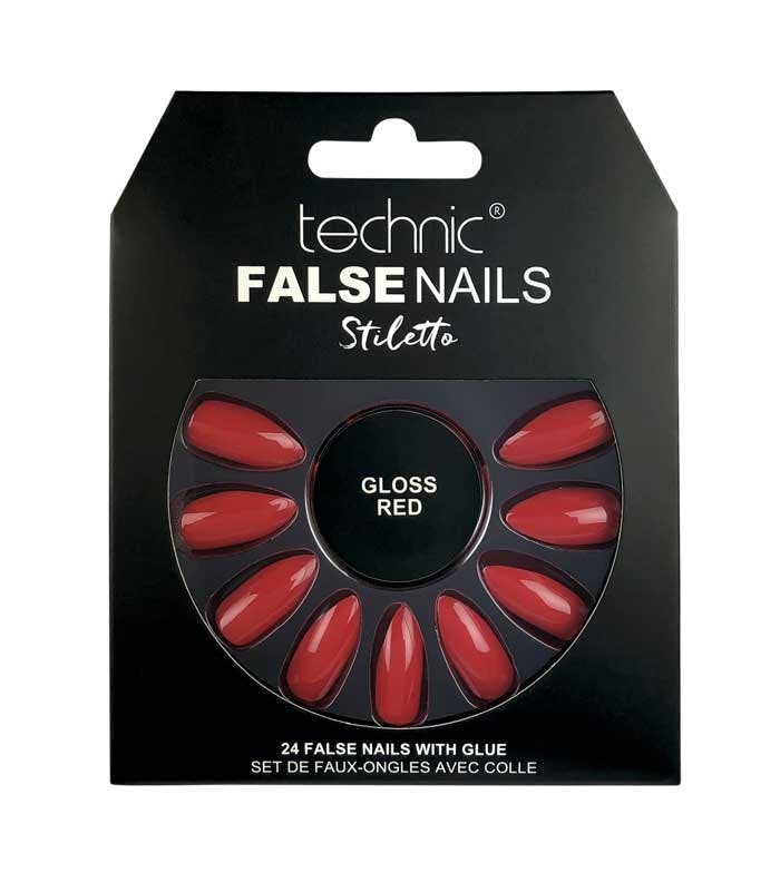 Technic False Nails Stiletto Gloss Red 24 st