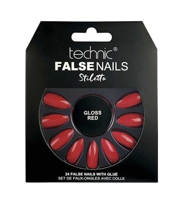 Technic False Nails Stiletto Gloss Red 24 st