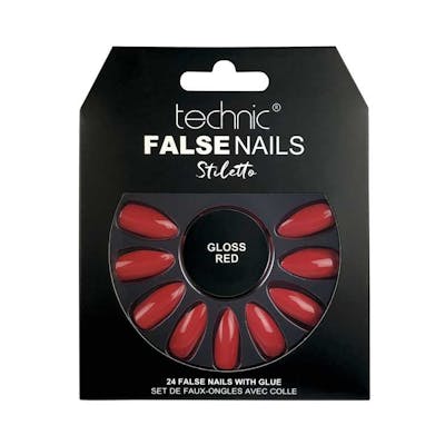 Technic False Nails Stiletto Gloss Red 24 st