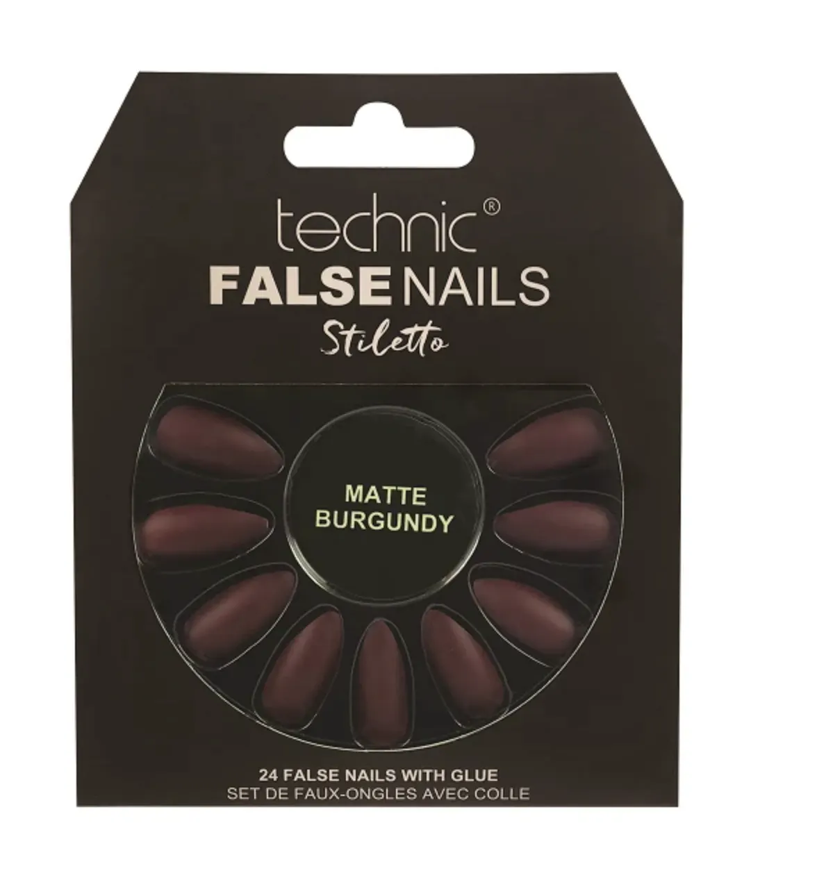Technic False Nails Stiletto Matte Burgundy 24 pcs