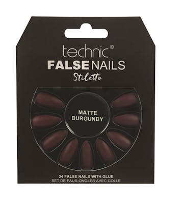 Technic False Nails Stiletto Matte Burgundy 24 kpl