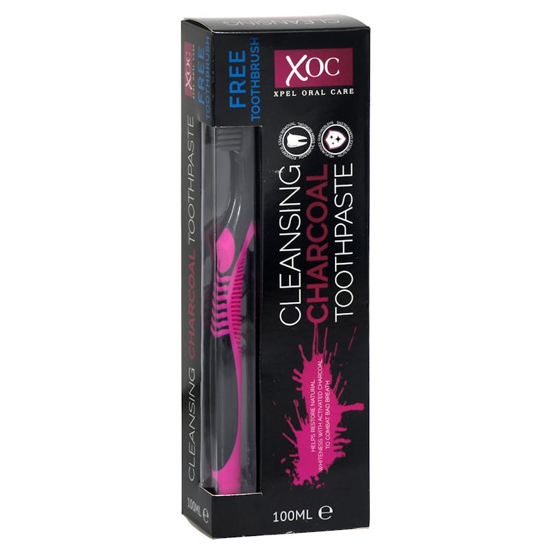 XOC Cleansing Charcoal Tannkrem &amp; Tannbørste 100 ml + 1 stk